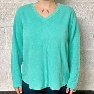 Cotton Teal Long-sleeve Shirt V Neck Size XL